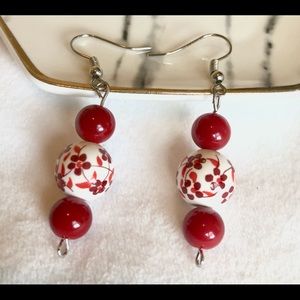 Handmade Red Floral Earrings